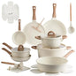 Ceramic Cookware Set 22 Pcs Nonstick Pots and Pans Set Non Stick Kitchen Cooking Sets 8"Frying Pans with Lid, Granite Non-Toxic