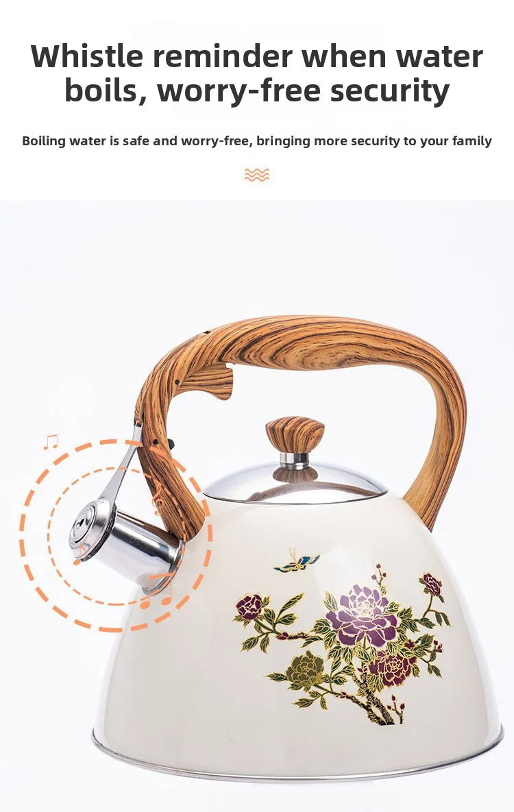 3L Color-Changing Flower Whistling Kettle, Stainless Steel Visual Alert When Water Boils, for Induction & Gas