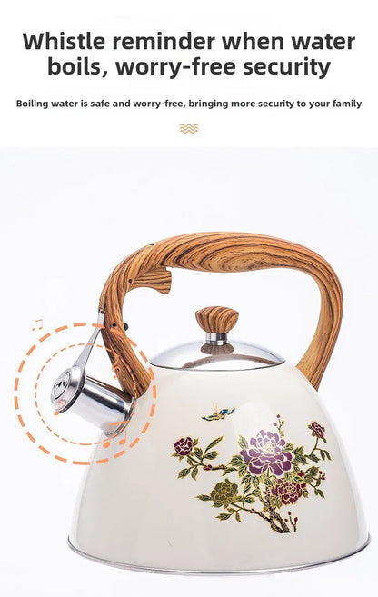 3L Color-Changing Flower Whistling Kettle, Stainless Steel Visual Alert When Water Boils, for Induction & Gas