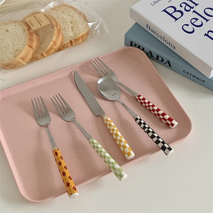 3pcs Stainless Steel Ceramics Handle Cutlery Set Dinnerware Clamp Western Tableware Knife Fork Tea Spoon