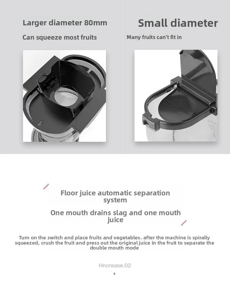 220V Automatic Juice Extractor Home Slag  Separation Ginger Fruit Vegetable Juice Extractor Multifunctional Fruit Slow Juicer