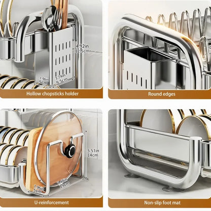 New C Type Dish Drying Rack 304 Stainless Steel Rustproof Kitchen Organizer Rack Bowl Drain Rack Kitchen Storage Shelf