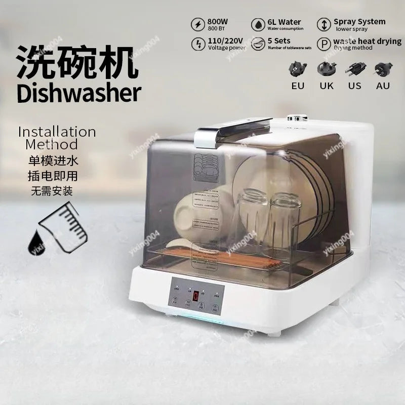 Portable Countertop Dishwasher No Installation Smart High Temp Drying Household Washer