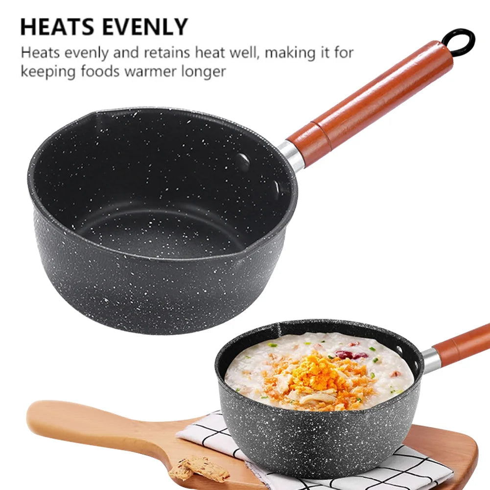 Non-Stick Sauce Pan Cooking Pot with Pour Spout Soup Pot Wooden Handle Stick Proof Sauce Pan 14cm for Induction Cooker Gas Stove