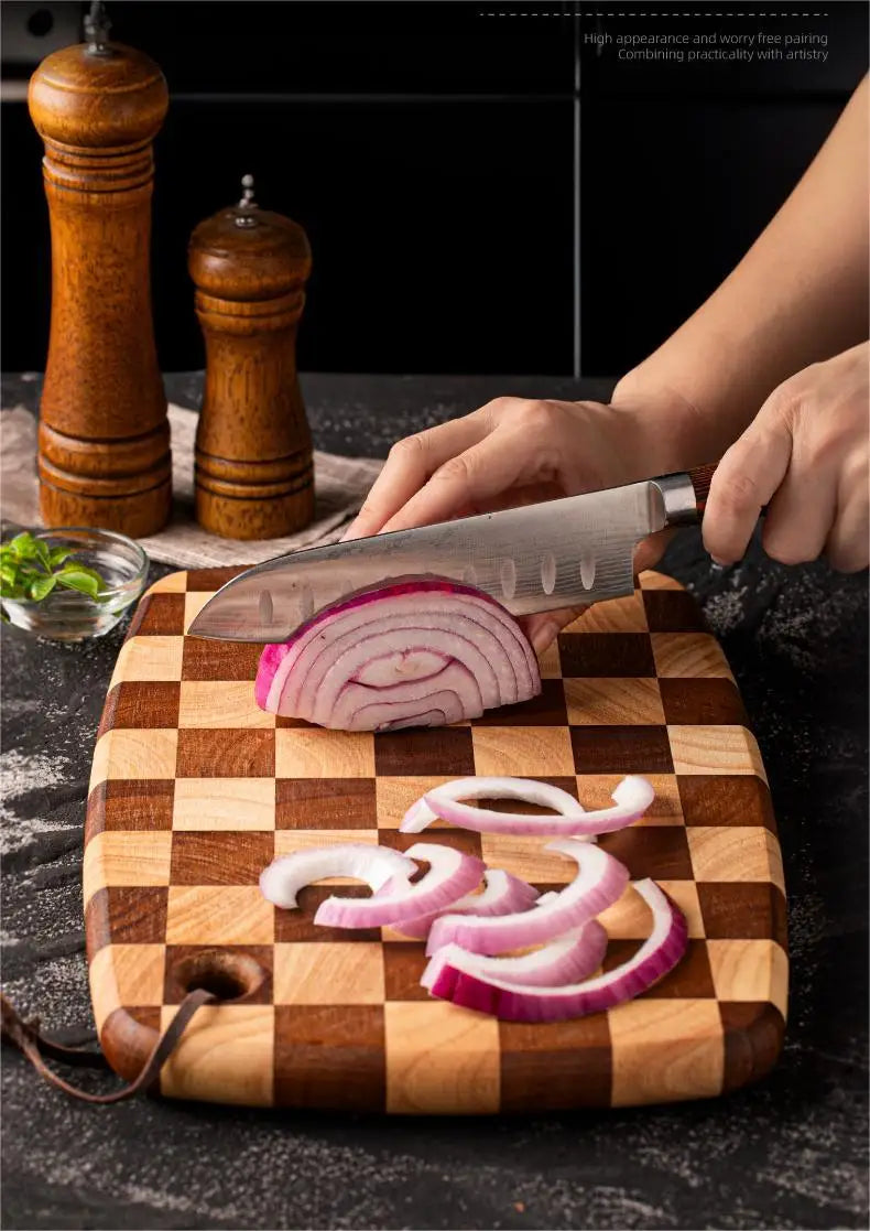 Checkerboard Rubberwood Cutting Board household chopping board kitchen auxiliary food board fruit solid wood case plat