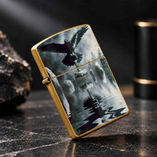 Norse Mythology Themed Lighter With Art Print Of Raven Holding Mjolnir, Misty Ancient Circle Aesthetic Original Design, Portable Delicate Practical Accessory Suitable For Daily Outdoor Gatherings And Various Occasions, Creati