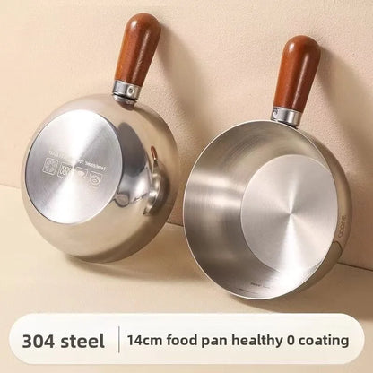 14cm Mini Pot for Camping Dorm Kitchen Stainless Steel Saucepan with Wood Handle, Portable Cookware New