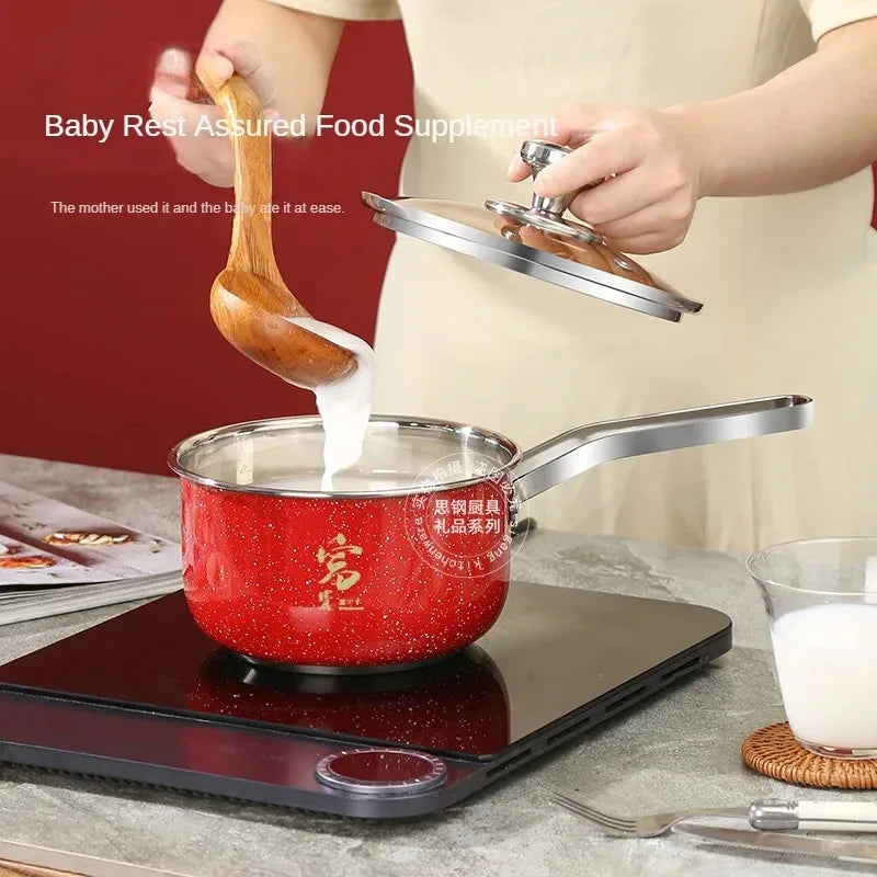 Korean single handle soup stew pot super thick polished non-magnetic bottom nonstick pan ramen pot home food cooking milk pot