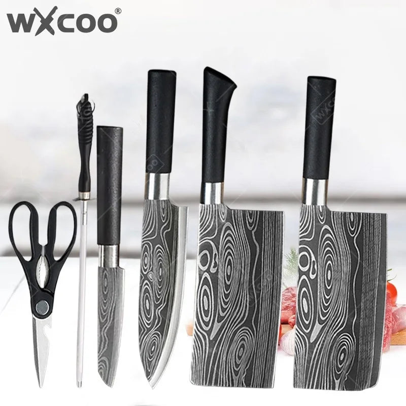 WXCOO Stainless Steel Durable Chef Knife Set Meat Cleaver Fruit Slicing Handmade Forged Kitchen Knife Butcher Knife Scissor