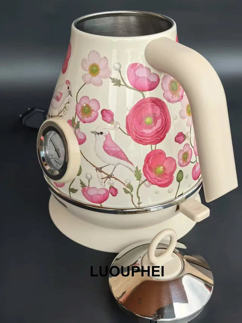1.7L Retro Printed Paint Electric Kettle 1850W Auto Power Off 304 Stainless Steel Boiling kettle With Temperature Display Teapot