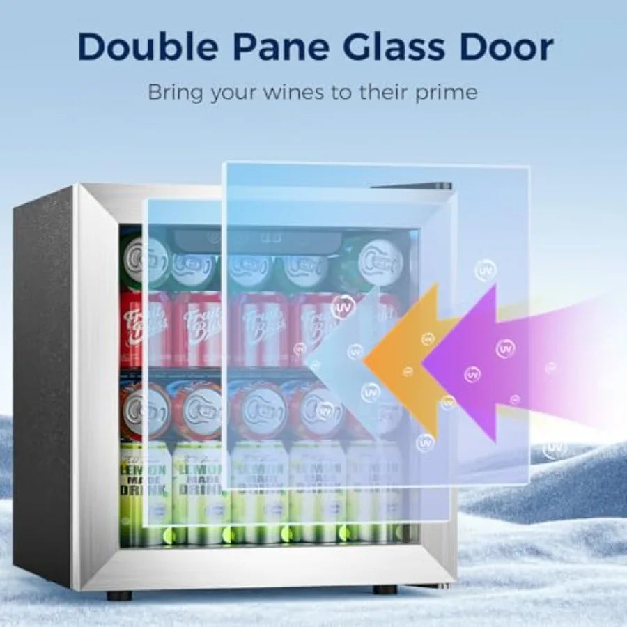 Commercial Mini Fridge Cooler for 50 Cans with Glass Door Adjustable Shelves Digital Temperature Control Freestanding Small Dri