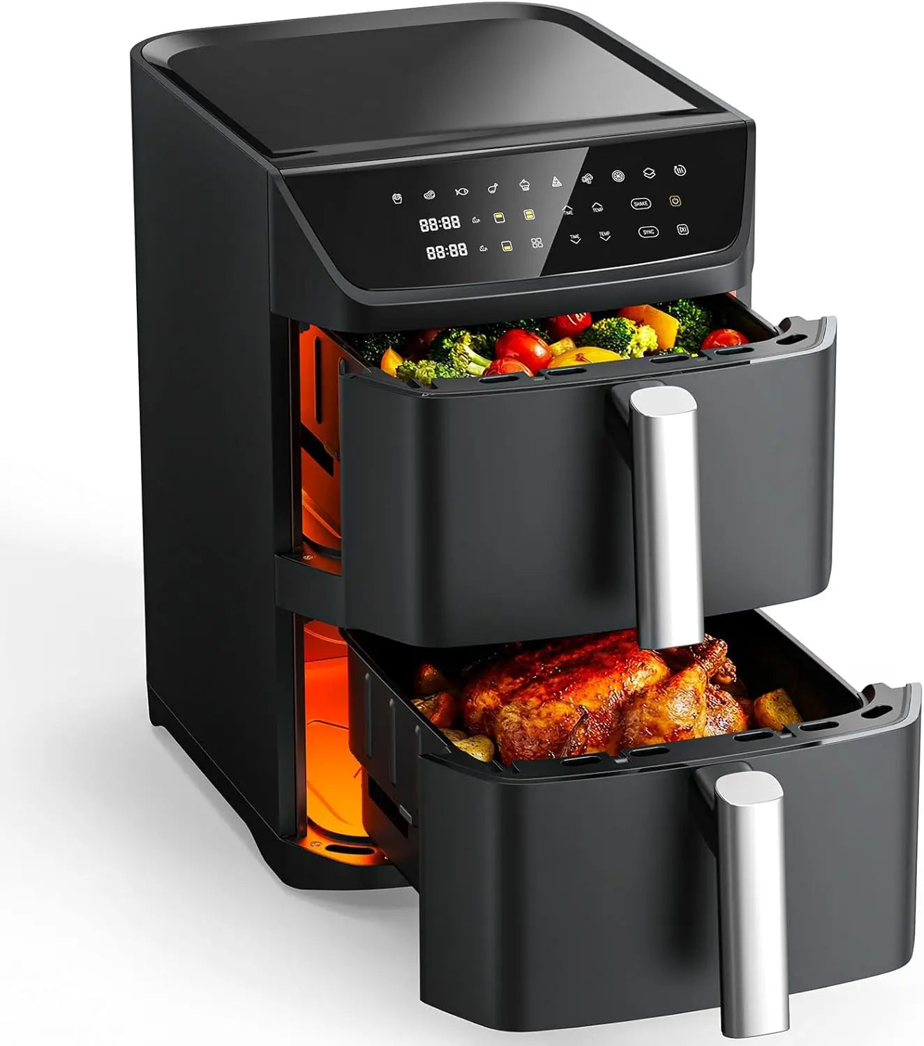 12.6QT Dual Basket Air Fryer, Family-Size for 10-12, XL Basket Fits 6LB Chicken, DoubleStack Compact, 10-in-1 with SyncFinish, Dishwasher-Safe