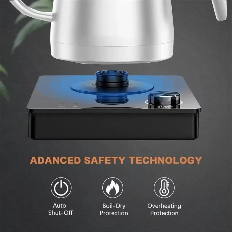 TINSOL 1L Electric Gooseneck Kettle, Manual Brewing Coffee Pot, Smart Teapot, Temperature Control Kettle, 1200W Fast Heating