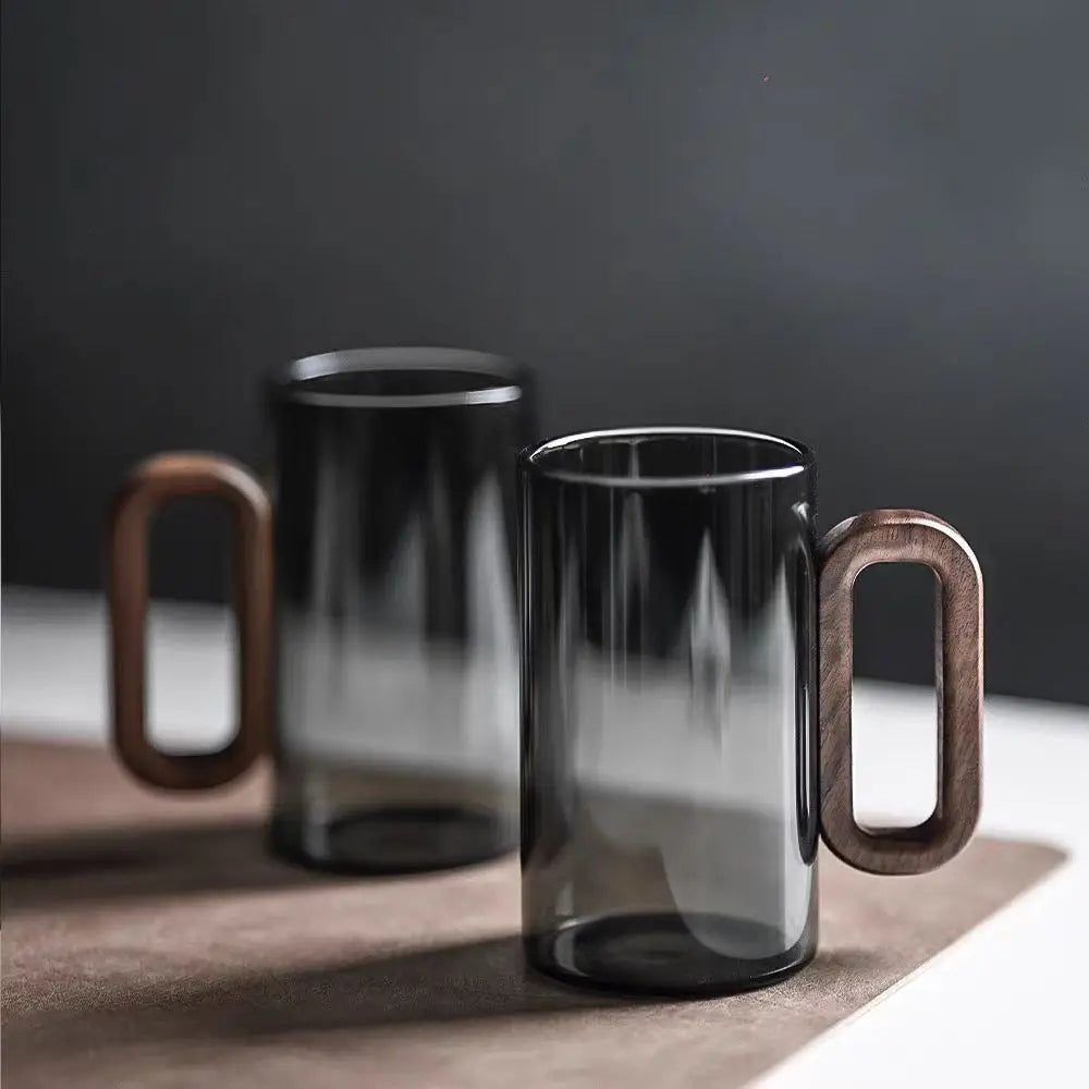 2/4/6pcs Glass Mug With Wooden Handle Heat-resistant Teacup Set Transparent Breakfast Milk Juice Cup Home Party Drinkware