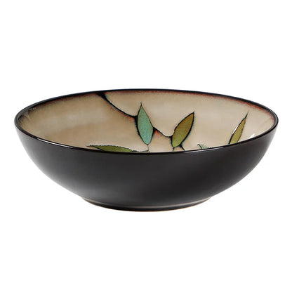 Bamboo Leaf Ceramic Tableware Set Japanese Rice Bowl Large Soup Noodle Bowl Retro Underglaze Hand Painted