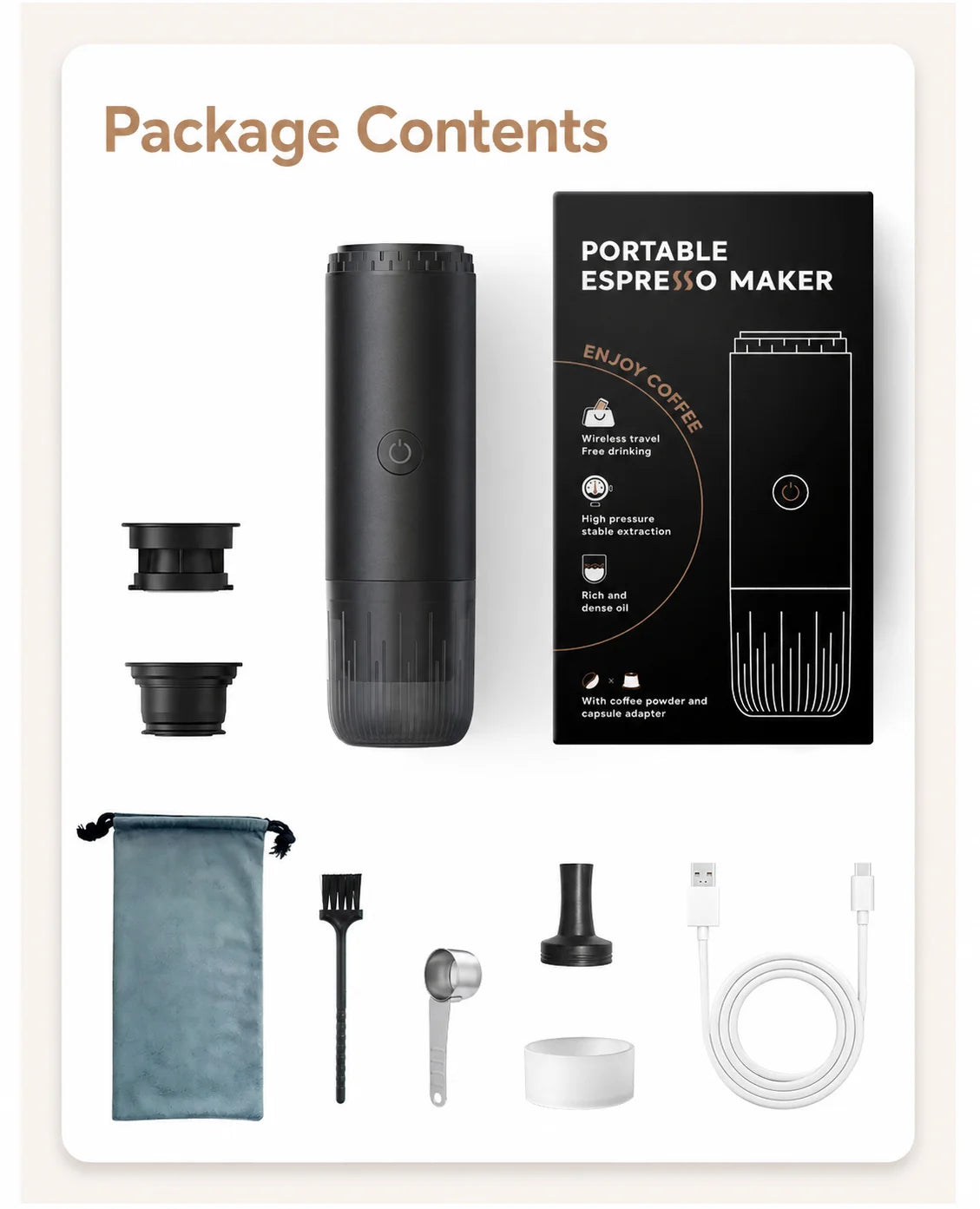 Portable Espresso Coffee Machine 3-in-1 Capsule Coffee Maker for Car Home Camping - Compact Travel Espresso Machine