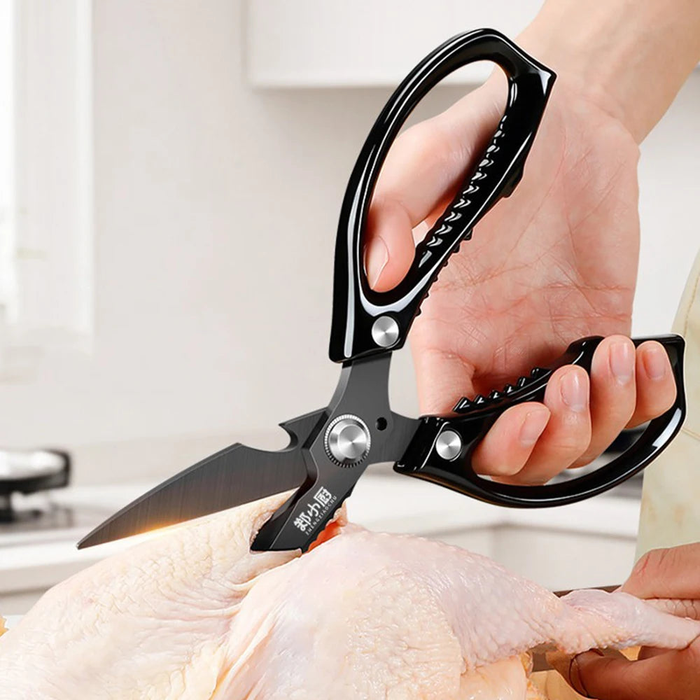 Black Titanium Kitchen scissors Stainless Steel Kitchen Tools with Sharp Blades for Cutting Chicken, Duck and Goose Bones,BBQ