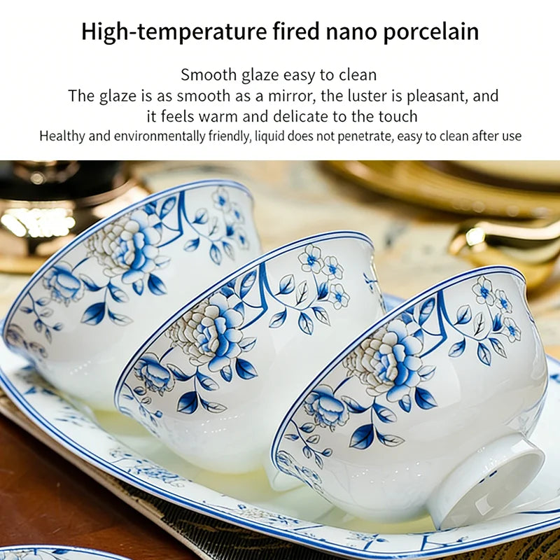 Blue And White Porcelain Tableware Set 18/28/56/30pcs Ceramics Dish Sets Full Set Luxury China Dinnerware Set For 4/6/10 Persons