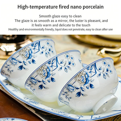 Blue And White Porcelain Tableware Set 18/28/56/30pcs Ceramics Dish Sets Full Set Luxury China Dinnerware Set For 4/6/10 Persons