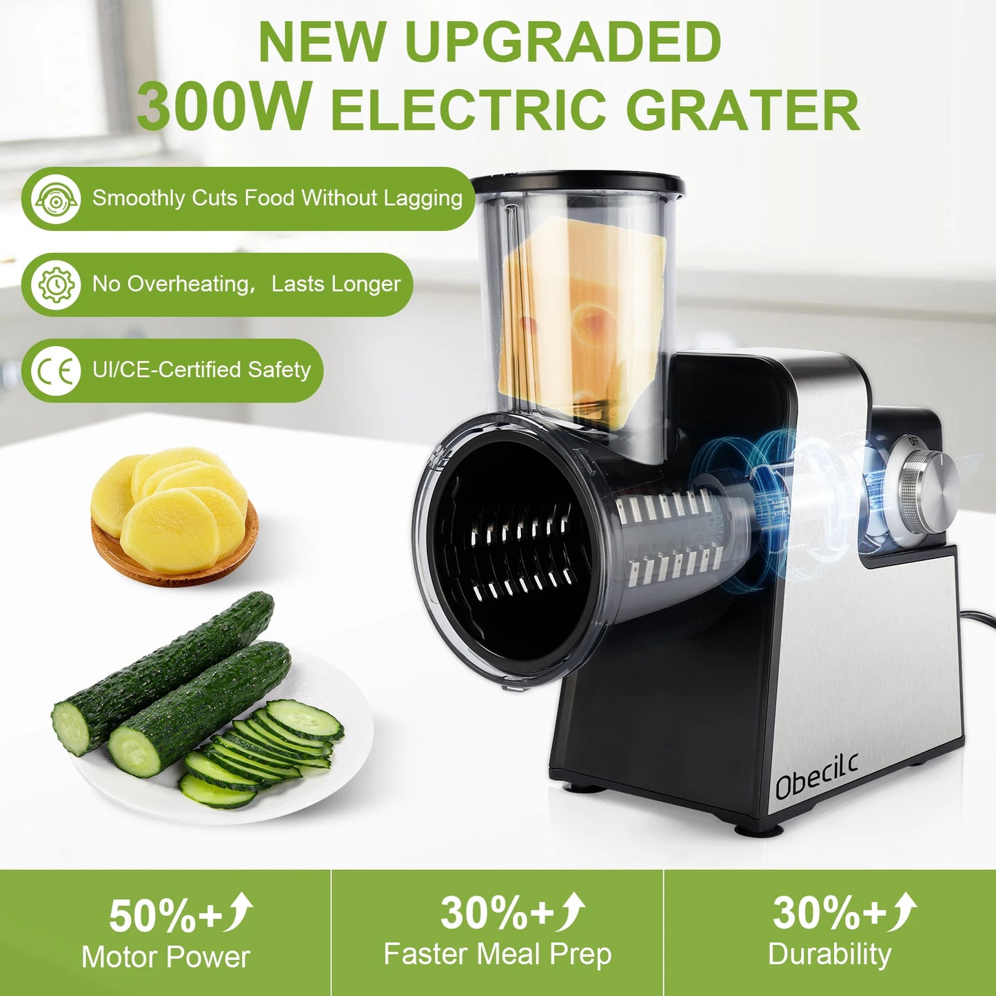 300W 7 in 1 Automatic Electric Vegetable Cutter Salad Shooter Slicer Shredder Grater for Cheese Carrot Cabbage Home Kitchen Food Prep Machine