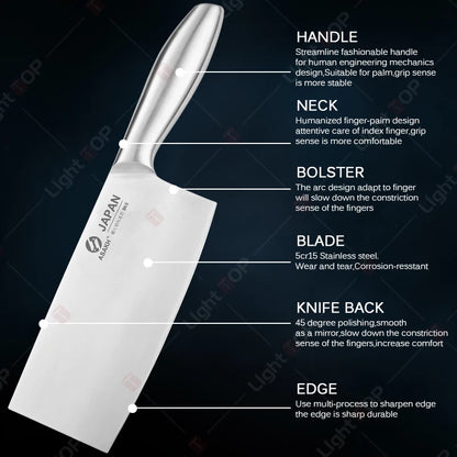 WXCOO All Steel Kitchen Knife Set Bread Cutting Professional 7inch Santoku Meat Cleaver Boning Knife Kitchen Accessories