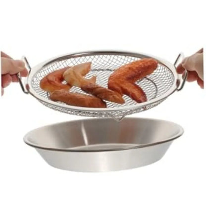 Heavy Duty Stainless Steel Frying Rack with Tray, Foldable Metal Mesh Basket for Oil Draining, Dishwasher Safe