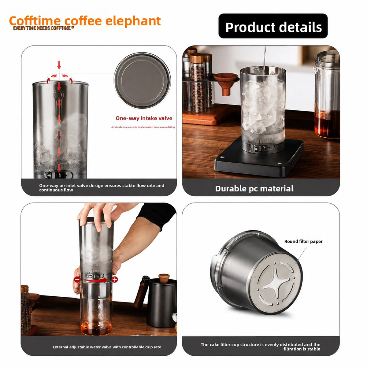 450ml Cold Brew Coffee Maker Iced Drip Pot Portable Cold Brewing with Control Valve Coffee Pitcher Home Summer Camping Tools