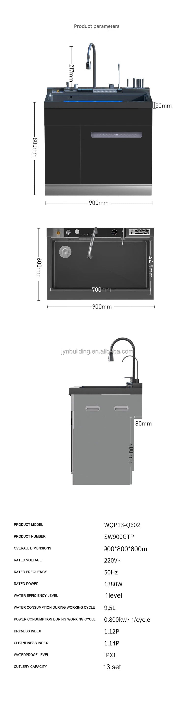Integrated Sink Dishwasher Home Embedded Dishwasher 110~220V Integrated Dishwasher 304 SUS Ultrasonic Integrated Kitchen Sink
