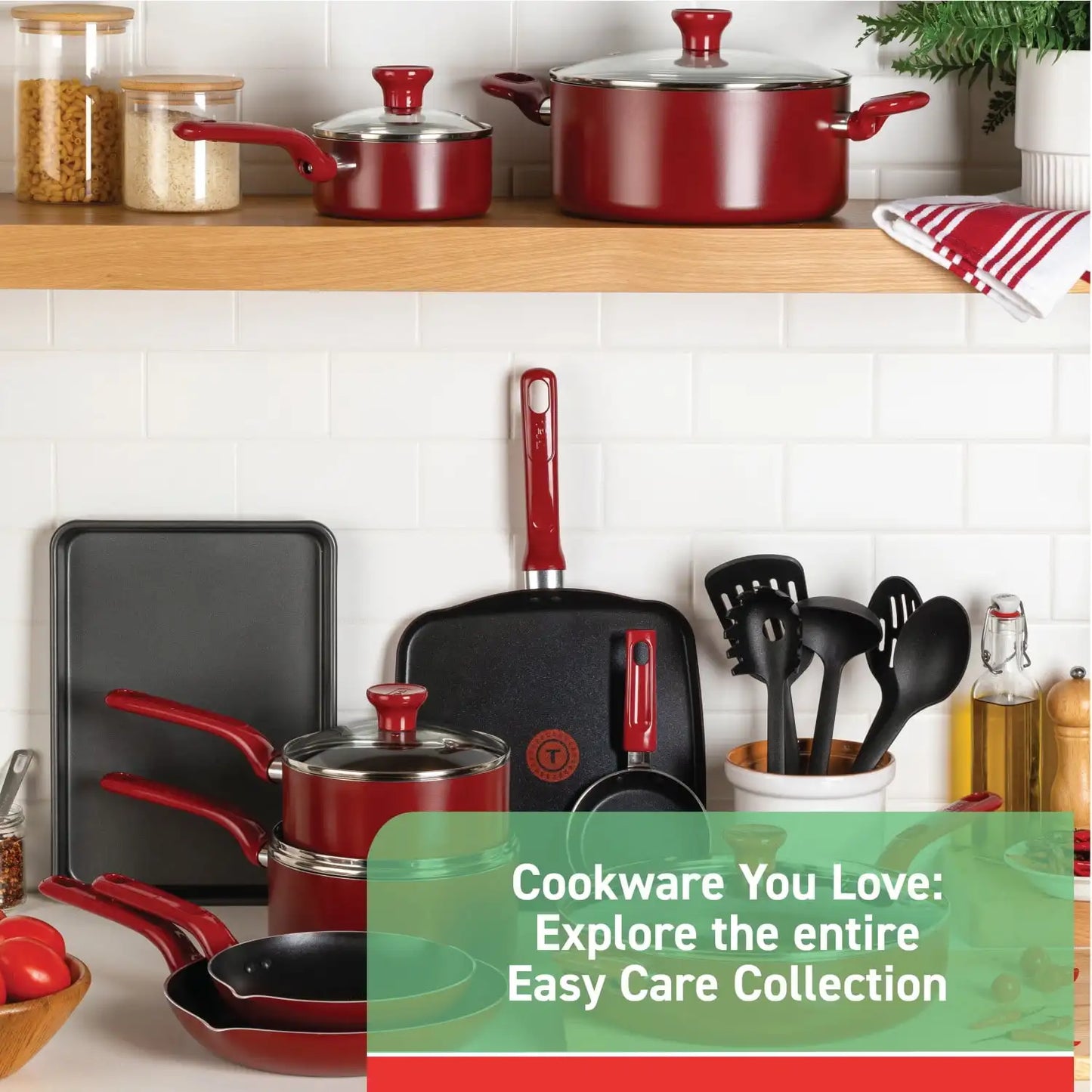 T-fal Easy Care, 20 Piece Non-Stick Pots and Pans Cookware Set, Grey