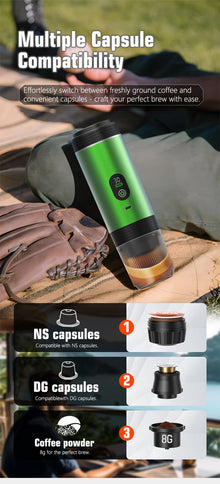 DENOKIN 3-in-1 Capsule Coffee Maker With Digital Display Portable Espresso Coffee Machine for Car & Home Camping Coffee Maker