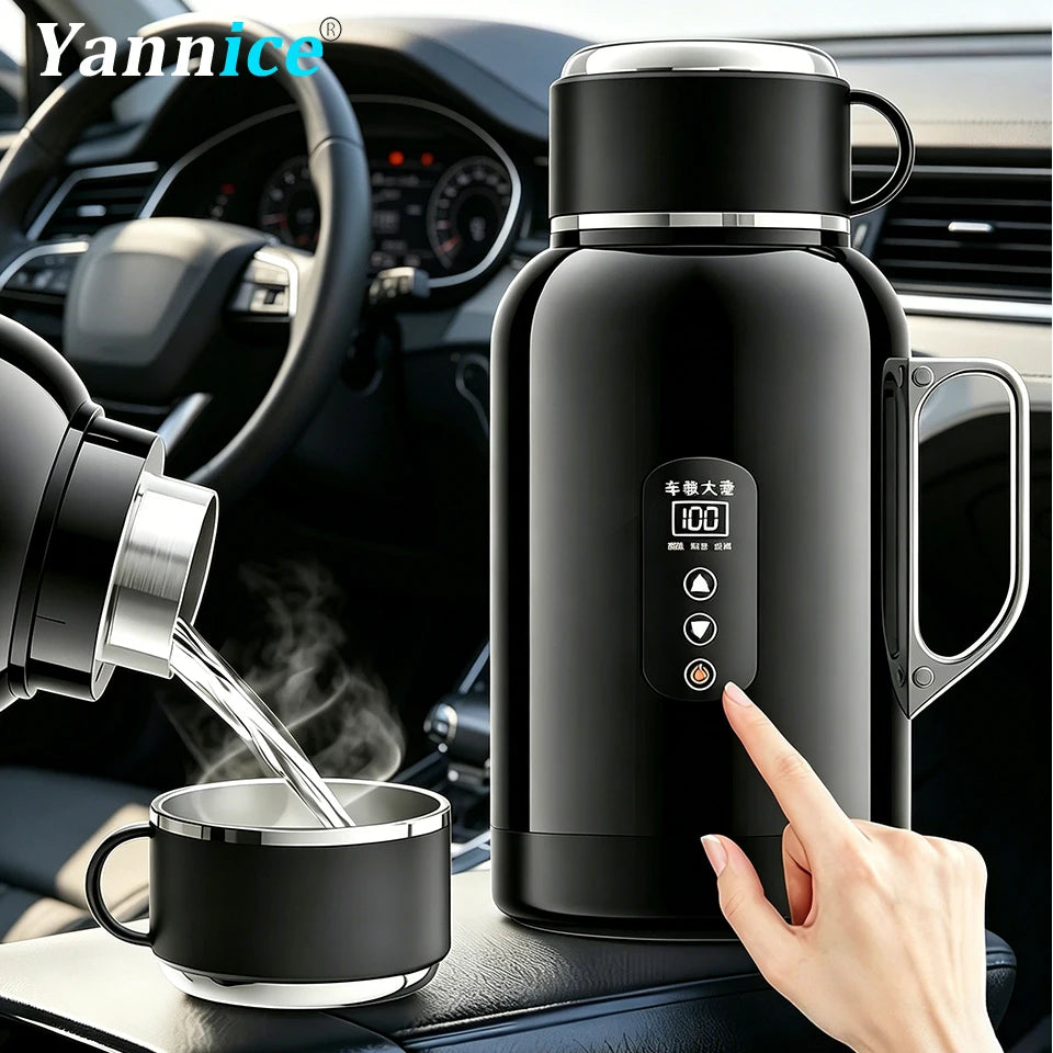 12V/24V Universal Car Kettle 1300ML/1500ML Large Capacity Smart Electric Water Heater LCD Display Temperature Control Stainless