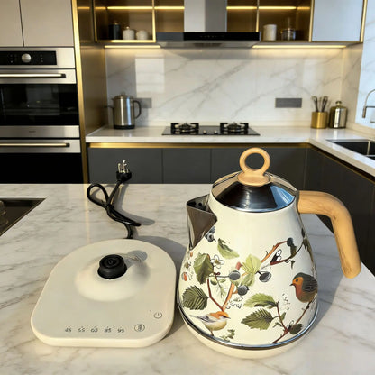 1.7L Vintage Electric Kettle Temperature Control 304 Stainless Steel Boiling Water Kettle Teapot Office Auto Keep Warm Kettle
