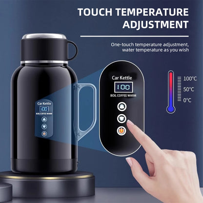 12V/24V Universal Car Kettle 1300ML/1500ML Large Capacity Smart Electric Water Heater LCD Display Temperature Control Stainless