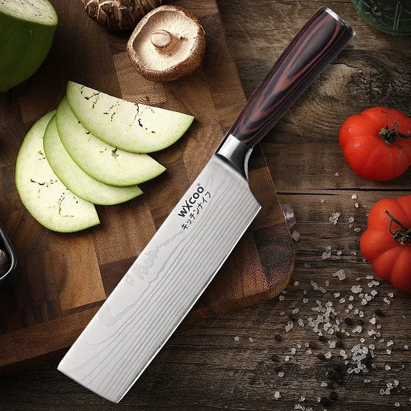 WXCOO Professional Chef Knife Damascus Japanese Stainless Steel Kitchen Boning Knives Set with Roll Canvas Bag