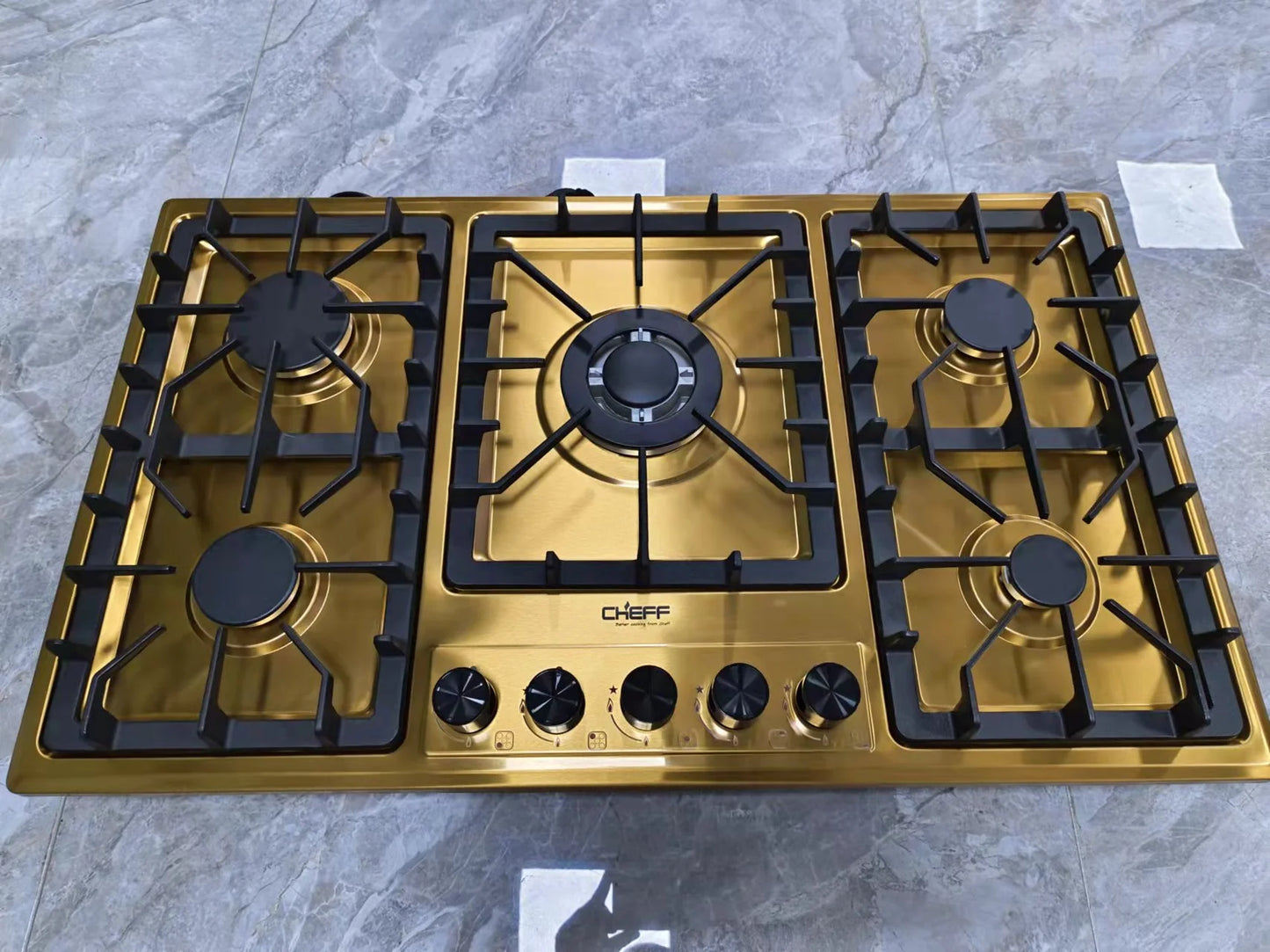 Kitchen Gas Cooking  Appliance 33 Inch Golden Stainless Steel  5 Eyes Gas Stove Built in Gas Cooker Countertop