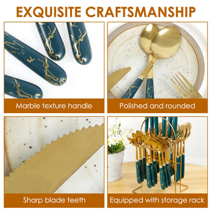 24Pcs Tableware Set with Holder Stainless Steel Cutlery Set Service for 6 Utensils Set Mirror Polished Forks Knives Spoon Set