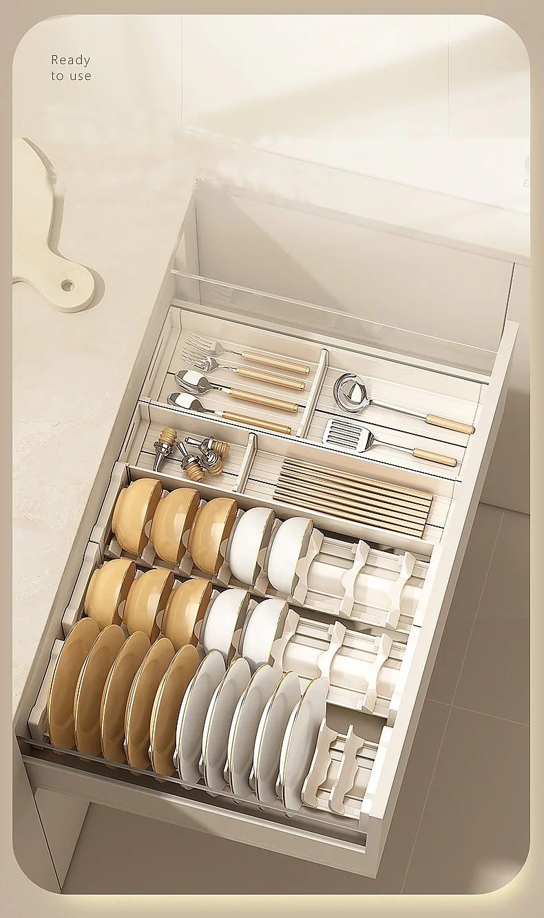 HeMu Adjustable Dish Rack, Expandable Plate Organizer for Kitchen Cabinet, Suitable for 6-9 Inch Bowls/Plates Kitchen Organizer