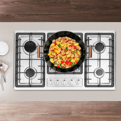 5-Burner Gas Cooktop Scratch Resistance Stainless Steel Gas Stove Simple Control for Home Kitchens/Restaurants/Hotels