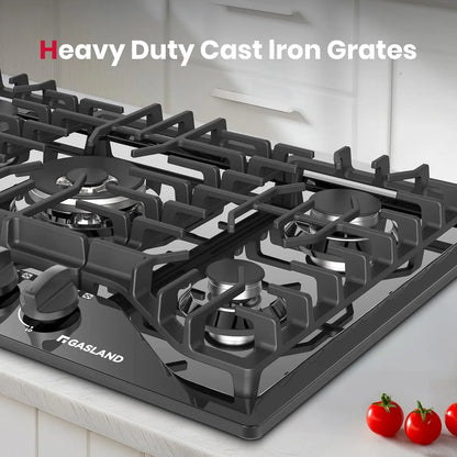 30-Inch Gas Cooktop with 5 Burners, Reversible Griddle, NG/LPG Convertible, CSA Certified, Black