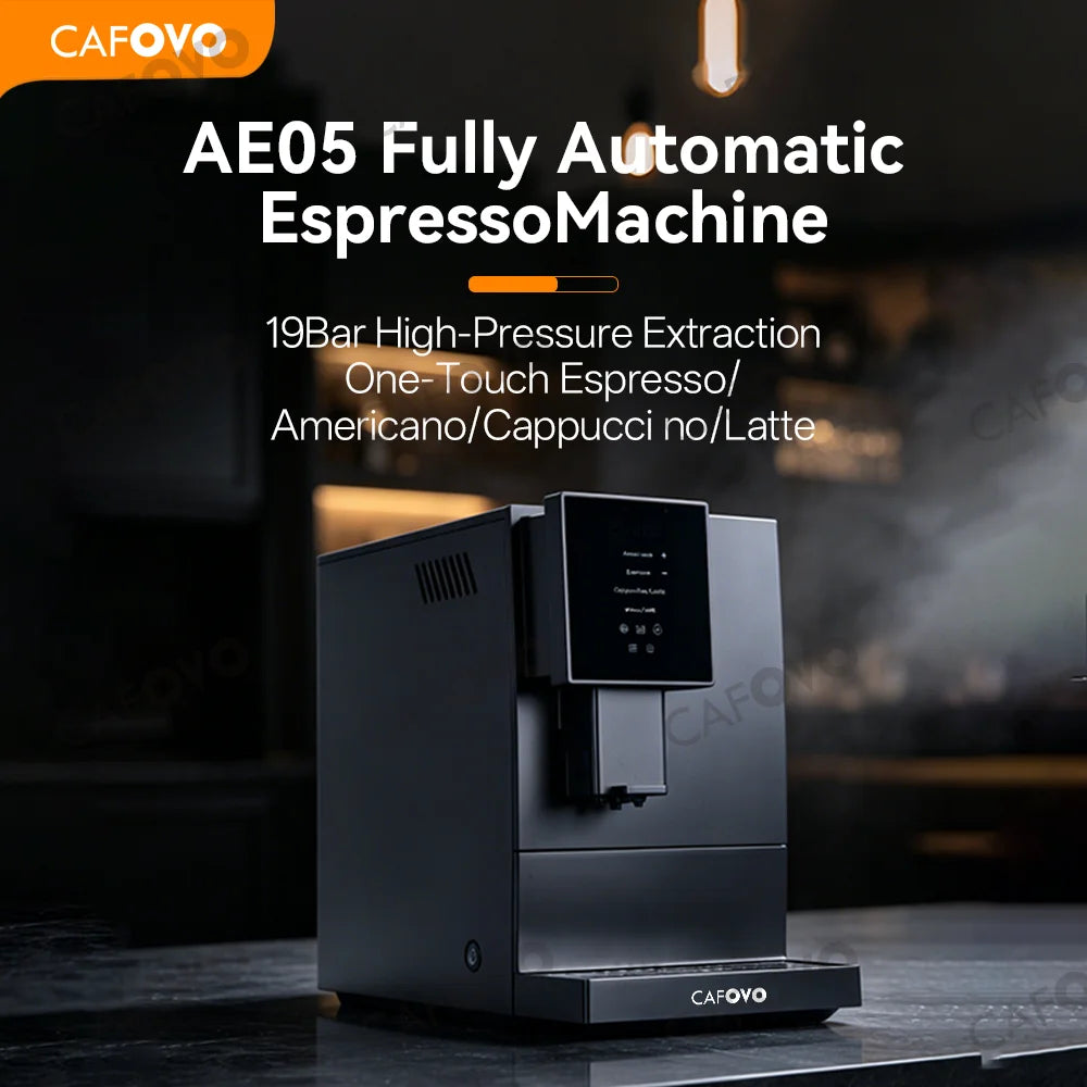CAFOVO AE05 Fully Automatic Espresso Machine 19Bar Pump One-Touch Americano Cappuccino Latte Coffee Machine for Home 220V