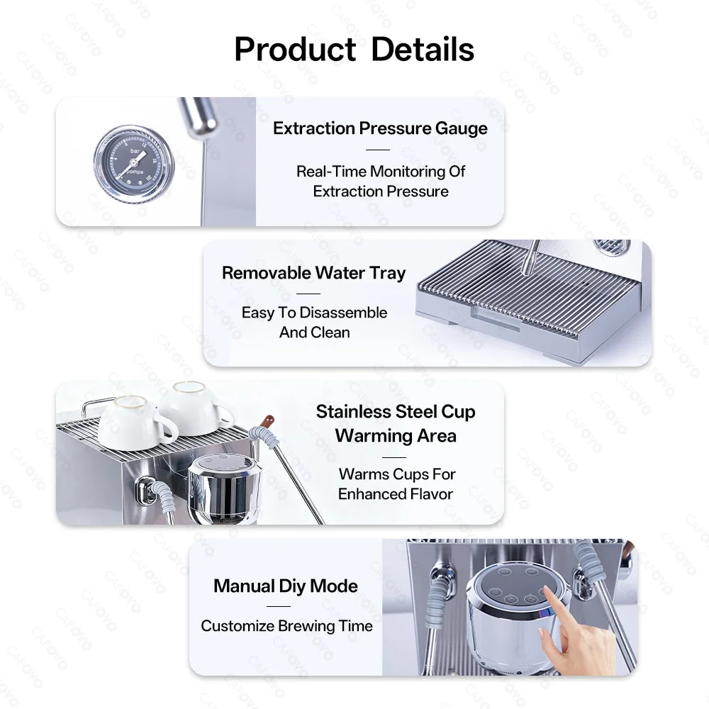 CAFOVO E120 Semi-automatic Espresso Machine ULKA Pump 9Bar OPV System 3 Boiler with OLED Display for Cafe Coffee Maker 220V