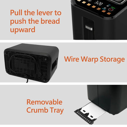 Smart Digital 2 Slice Toaster Electronic Appliances Home Bread Waffer Bun Modern Toaster Touch Color Screen