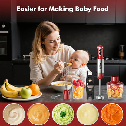 PRASKY 5-in-1 Handheld Immersion Blender with High Power Motor & Multi-Attachment System - Powerful Motor, Whisk, Meat Chopper