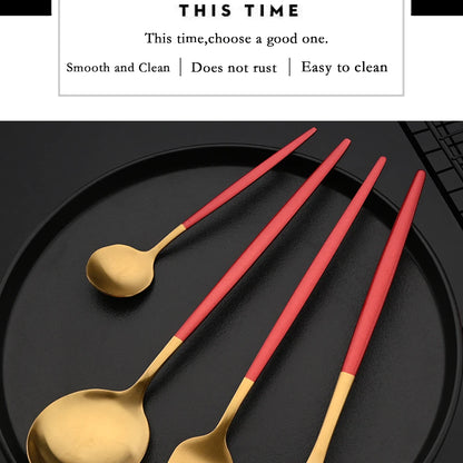 4Pcs black Gold Matte Cutlery Set Stainless Steel Dinnerware Silverware Flatware Set Home Knife Fork Spoon Picnic Tableware Set