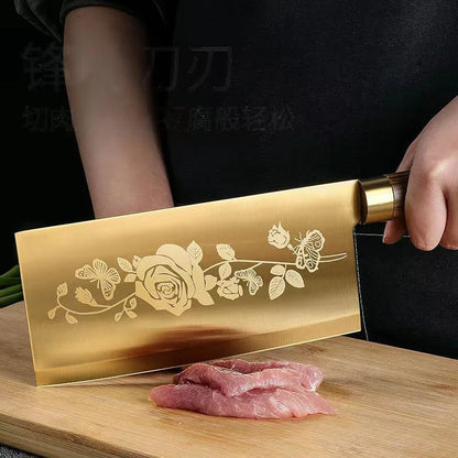 Gold Rose Pattern 4-Piece Kitchen Knife Set, Luxury Stainless Steel Chef Knives for Cooking, Sharp Professional Kitchen Tools