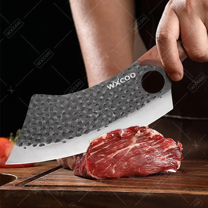 WXCOO Kitchen Knife for Cooking BBQ Lamb Beef Meat Cleaver Fruit Slicing Hand forged Butcher Knife Magnetic Knife Holder Set