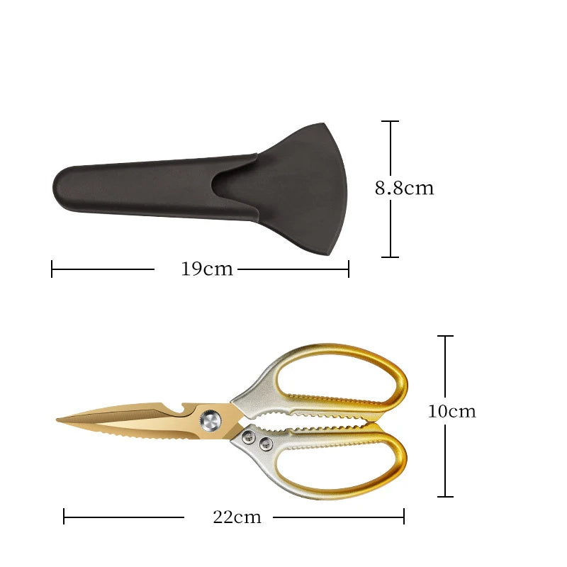 Kitchen scissors - Exquisite gradient gold Strong scissors - Multi-functional chicken duck goose bone killing fish scissors