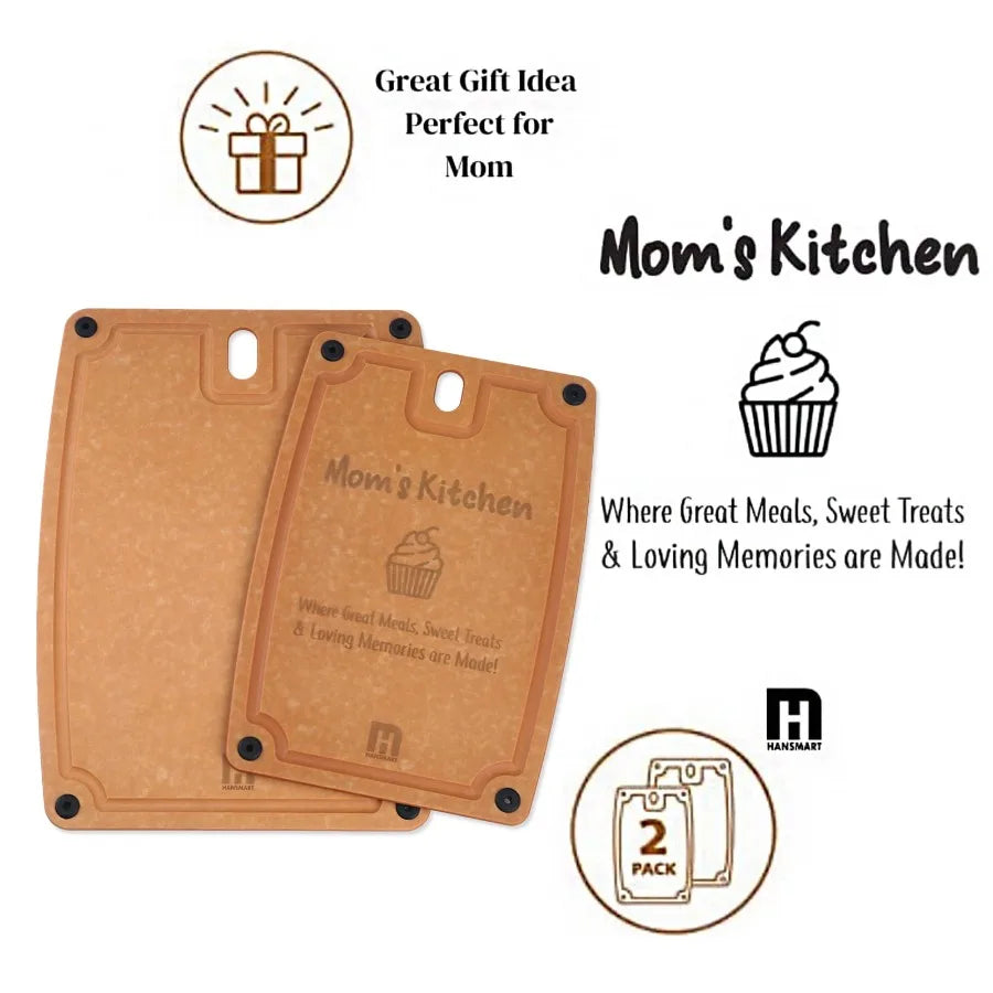 2 Pack Composite Cutting Boards with Handles and Juice Grooves Dishwasher Safe M + L Mom