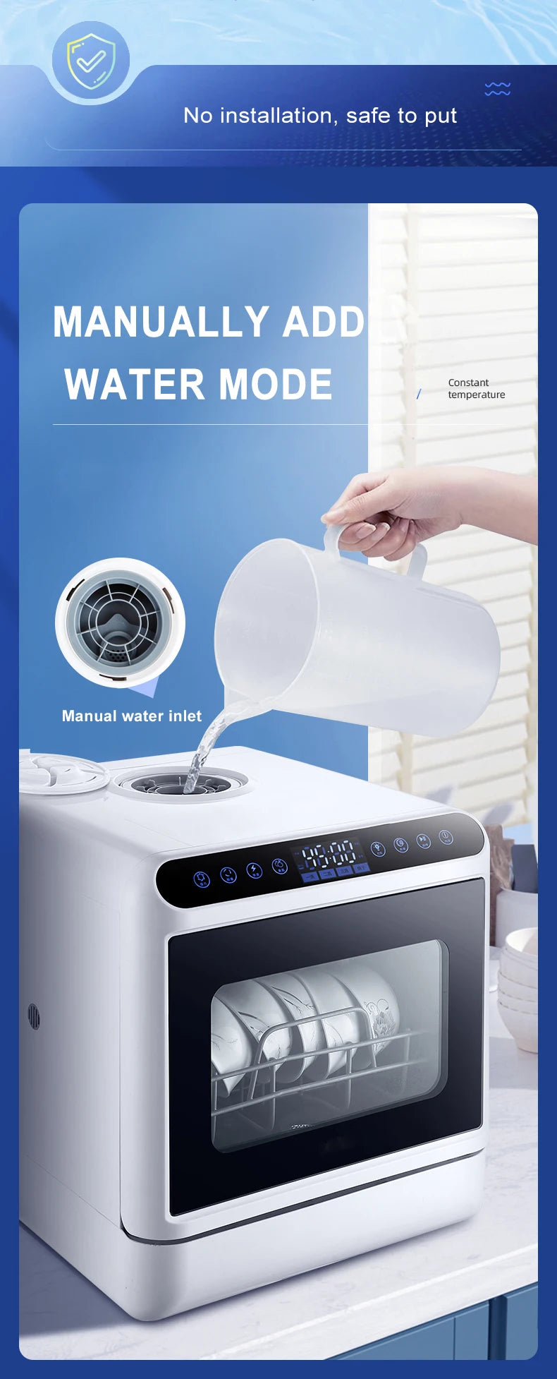 Table Top Dishwasher Home Mini Countertop Dishwasher 5 Sets Water tank Portable RV Fully Automatic Dishwasher Factory