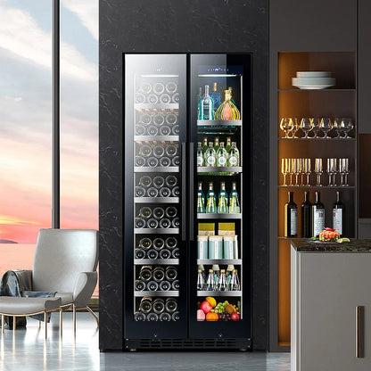 Home Kitchen Wine and Beverage Refrigerator Double Door Cooler Dual Zone Temperature 16 Shelves